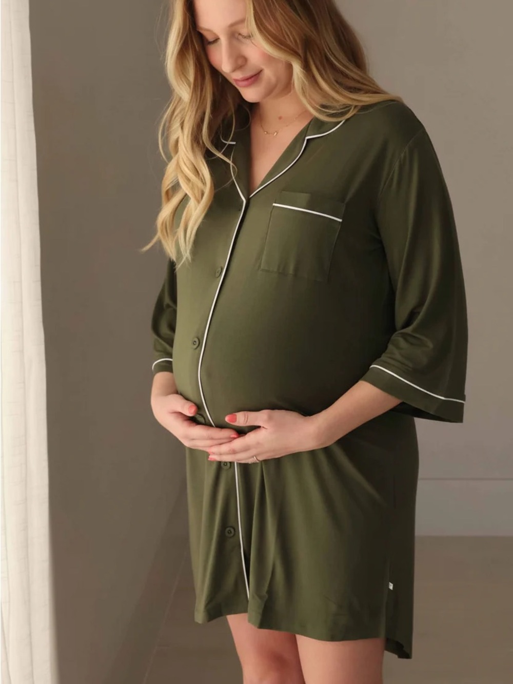 Caden Lane Olive Maternity Nursing Robe - Labor & Delivery Nightgown